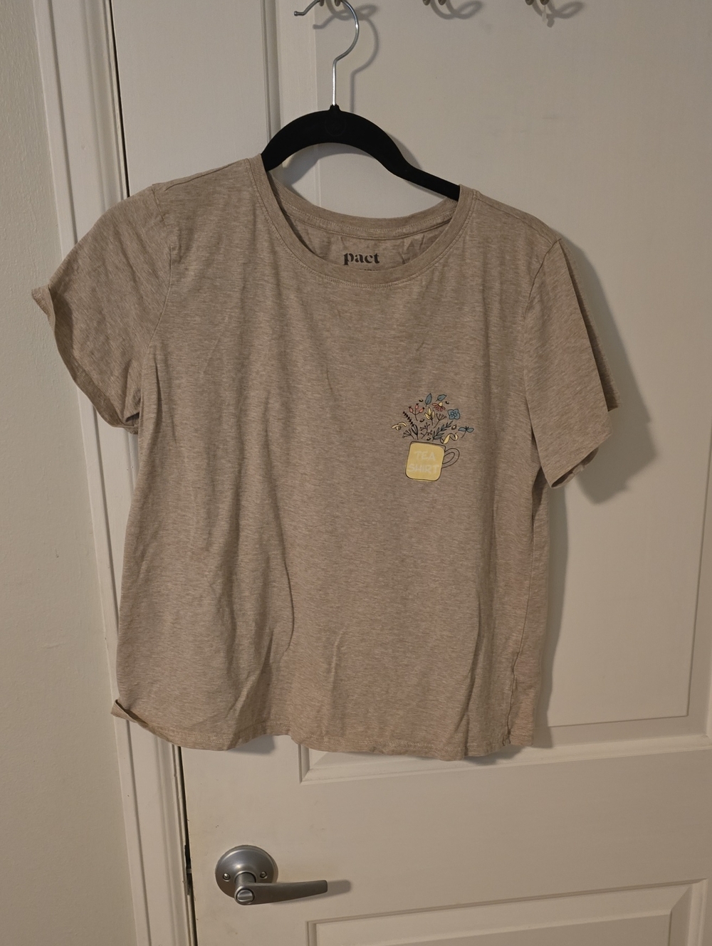 Pact Women's Beige Short-Sleeve Tee with Floral Mug Graphic